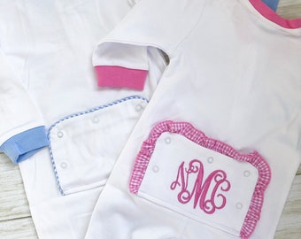 Personalized Unisex Embroidered outfit - Newborn Take-Home Outfit, Drop seat gingham one piece outfit