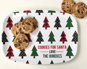 Personalized Melamine Platter - Christmas tray, modern farmhouse, cookies for santa, buffalo plaid