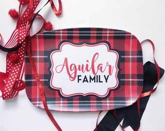 Personalized Melamine Platter - Christmas tray, Cookies for Santa, plaid
