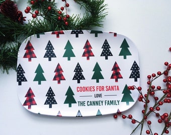 Personalized Melamine Platter - Christmas tray, Cookies for Santa, modern Christmas tree