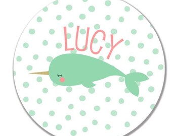 personalized Melamine Plate - custom melamine dish narwhal unicorn of the sea