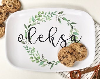 Personalized Melamine Platter - Christmas tray, Christmas wreath, modern farmhouse