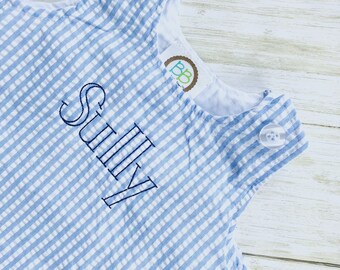 Personalized Unisex Gingham Embroidered Bubble, Infant Bubble, Personalized Romper