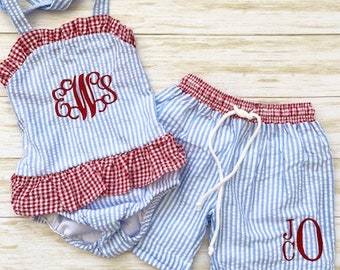 Personalized Seersucker Swim Trunks boy, Monogrammed