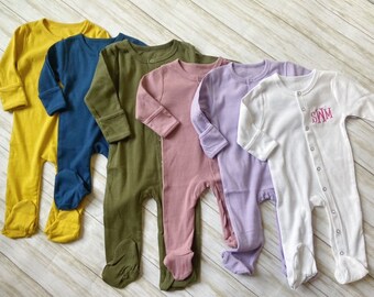 Personalized Unisex Embroidered Footed Sleeper - Newborn Take-Home Outfit, Personalized Pajamas