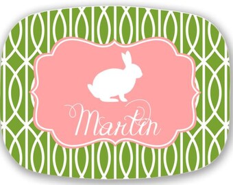 Personalized Melamine Platter-monogram Easter Bunny tray
