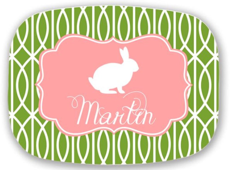 Personalized Melamine Platter-monogram Easter Bunny tray image 1