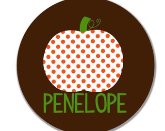 personalized melamine plate kids - custom dish halloween thanksgiving pumpkin