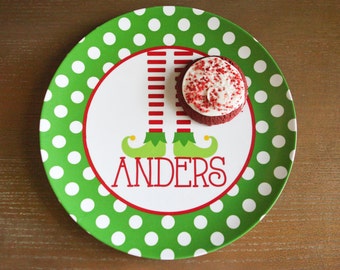 personalized Melamine Plate - custom melamine dish christmas elf