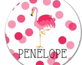 personalized Melamine Plate - custom dish pink flamingo