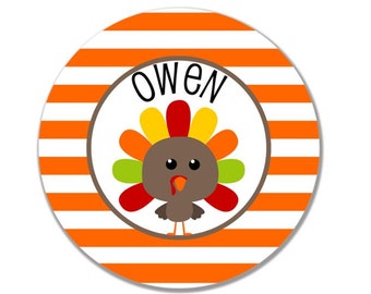 personalized melamine plate kids 10" Thanksgiving turkey