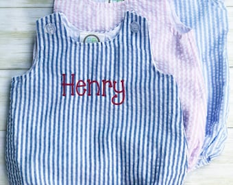 Personalized Unisex Gingham Embroidered Bubble, Infant Bubble, Personalized Romper