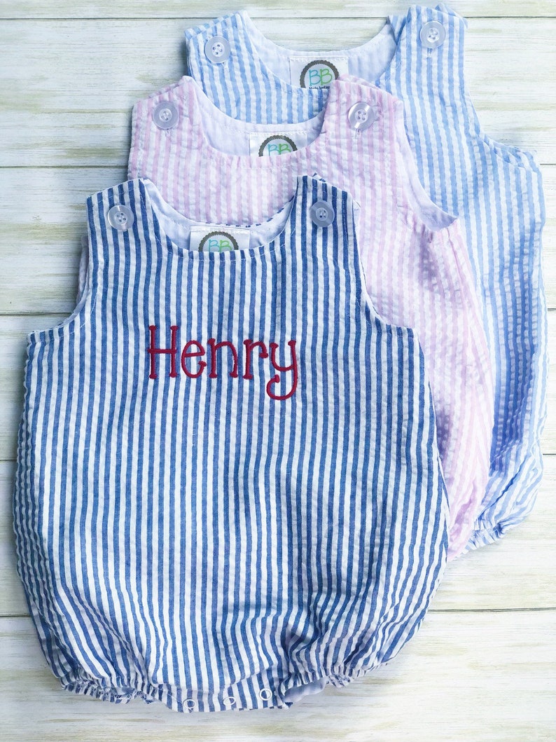 Personalized Unisex Gingham Embroidered Bubble Infant Bubble image 1