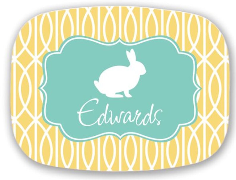 Personalized Melamine Platter-monogram Easter Bunny tray image 2