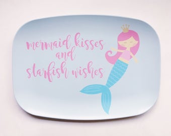 Personalized Melamine Platter - Under the Sea, Mermaid Kisses and Starfish Wishes, Mermaid
