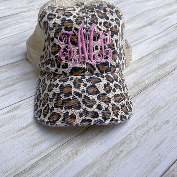Embroidered Hat, Custom Monogram Personalized Baseball Cap, Ladies, Women Summer Hat leopard