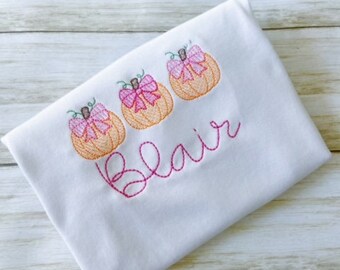 Personalized Thanksgiving Shirt /Girl Pumpkin Shirt / First Thanksgiving / Ruffle Pumpkin Embroidery / Pumpkin Sketch / Thanksgiving Outfit