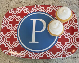 Personalized Melamine Platter - Custom preppy Monogram Tray