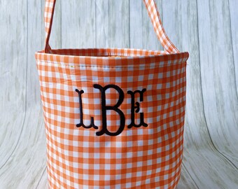 Embroidered Halloween stripe gingham polka dot trick or treat bag, Custom Monogram Personalized Halloween tote, kids