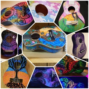 Ukulele Custom Painted, Custom Order Soprano Ukulele, Decorated Ukulele, one of a kind painted ukulele, Ukulele pyrography,  ukelele