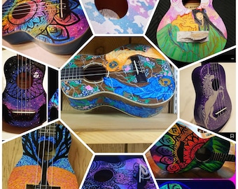 Ukulele Custom Painted, Custom Order Soprano Ukulele, Decorated Ukulele, one of a kind painted ukulele, Ukulele pyrography,  ukelele