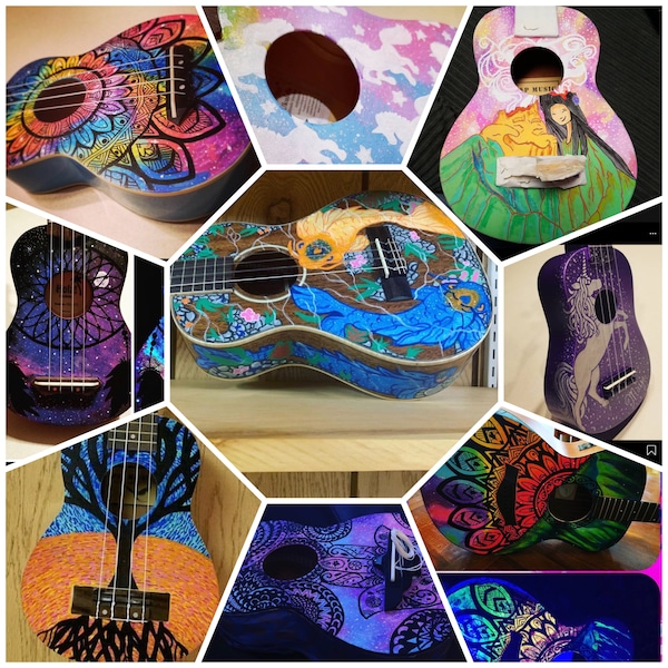Ukulele Custom Painted, Custom Order Soprano Ukulele, Decorated Ukulele, one of a kind painted ukulele, Ukulele pyrography,  ukelele