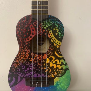 Soprano Ukulele Rainbow Glow Galaxy Ukulele, Hand Painted Ukulele, Decorated Ukulele, Galaxy Paint, instrument, ukelele