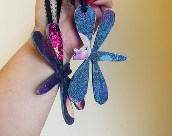 Celestial Sparkle Dragon Fly Ornament| Hand Painted  Decoupaged Wooden | dragonfly Art | Celestial Wall Art | Glitter | Sparkle | Kumbyart