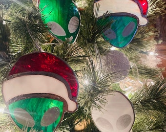 Stained Glass Alien UFO Suncatcher | Alien Santa Holiday Ornament | Glass Ornament | Ornaments for tree | ufo decor | Kumbyart