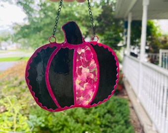 Fall Decor, Halloween Decoration, Stained Glass Pumpkin, Handmade, Sm Glass Pumpkins, Thanksgiving, Pumpkin Ornaments, Kumbyart, OOAK