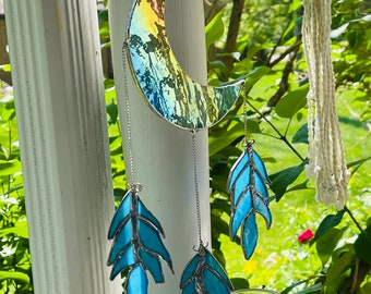 Stained Glass Moon and Feathers Suncatcher