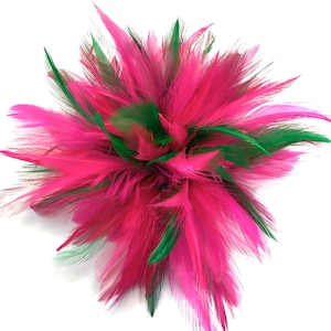 Hot Pink, Fuchsia, Green Feather Fascinator Hair Clip Accessory. Millinery Hat. Derby brooch pin