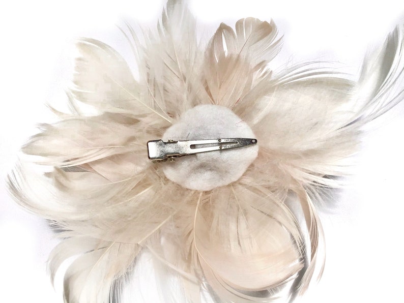 Pale Blush Pink, Ivory, or Black Feather Fascinator Hair Clip,crystal bead, bridal wedding, Handmade in USA 画像 2