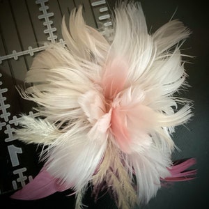 Large Pale Blush Pink rose tan Feather Fascinator Hair Clip Accessory &/OR lapel pin boutonniere afbeelding 7