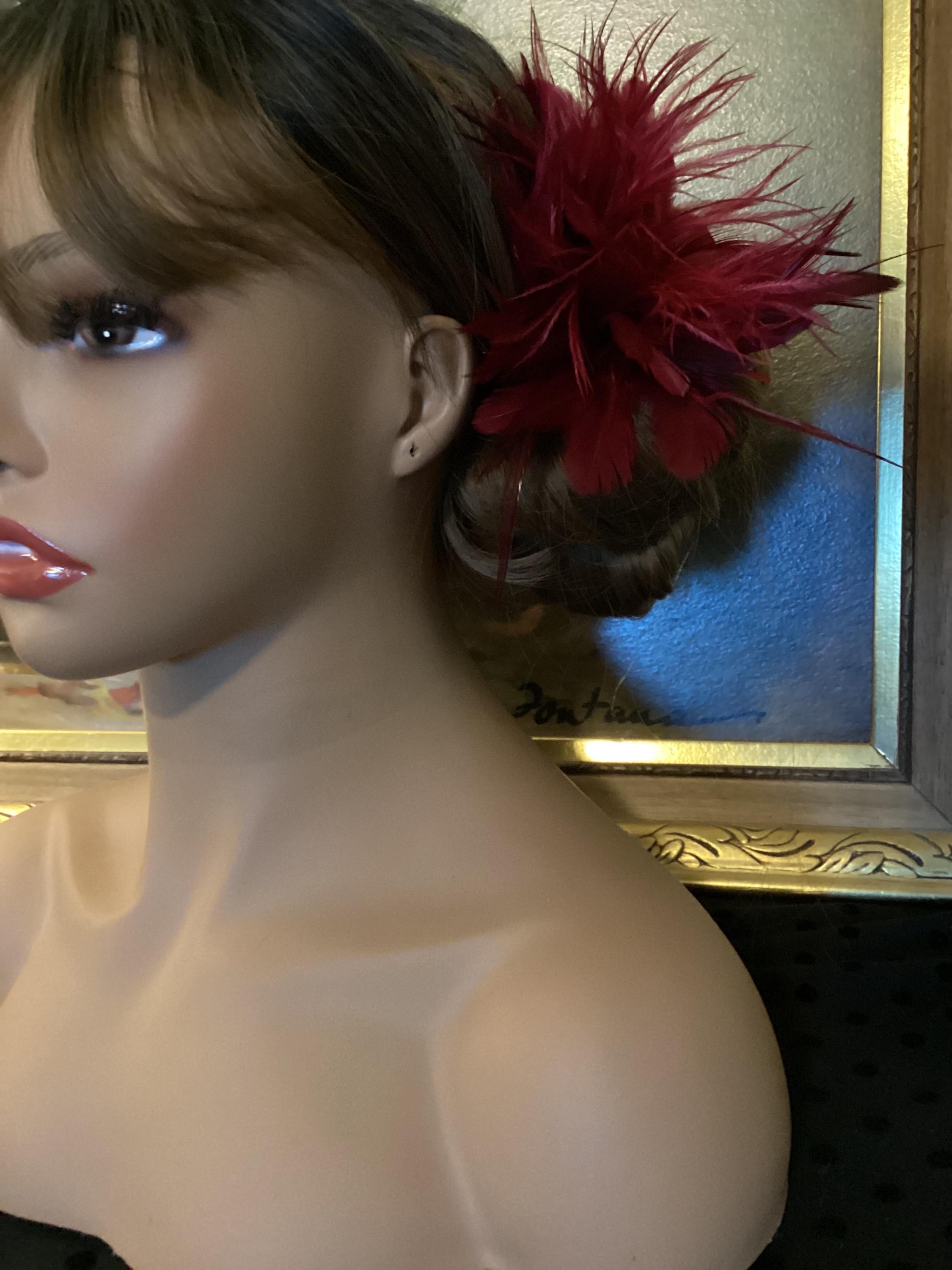 Dark Red Wine Shades. Feather Fascinator Hair Clip, Fashion  display picture 2