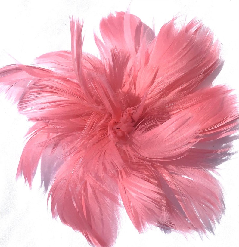 Rose Pink Feather Fascinator Hair Clip Accessory ...more colors available... Handmade in the USA afbeelding 4