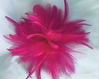 Hot Pink, Fuchsia, Magenta Feather Fascinator Hair Clip Accessory. Made in USA. Light pastel pink option.