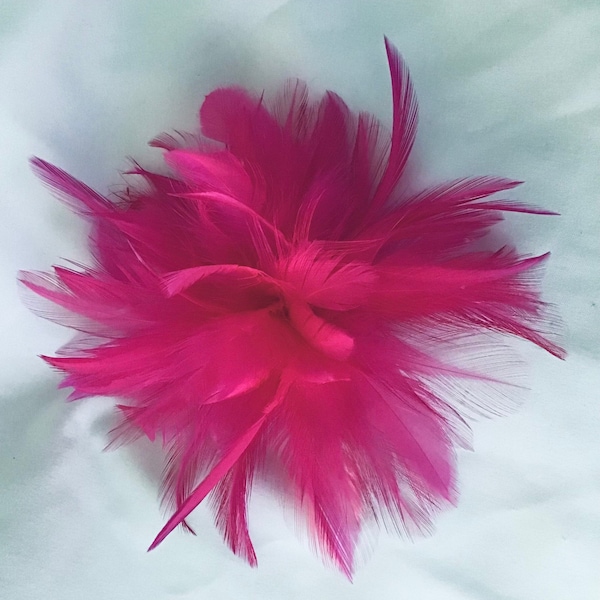 Hot Pink, Fuchsia, Magenta Feather Fascinator Hair Clip Accessory. Made in USA. Light pastel pink option.