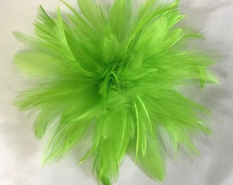 Lime Green Feather Fascinator Hair Clip Accessory, Handmade in USA