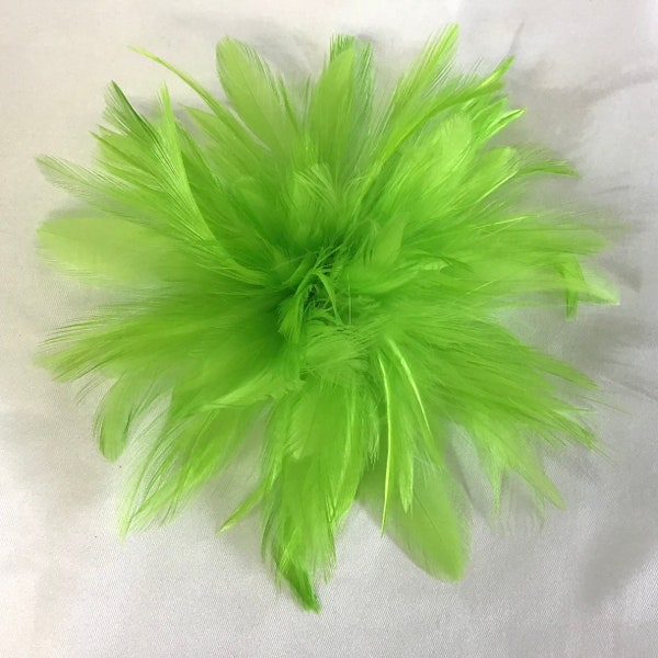 Lime Green Feather Fascinator Hair Clip Accessory, Handmade in USA