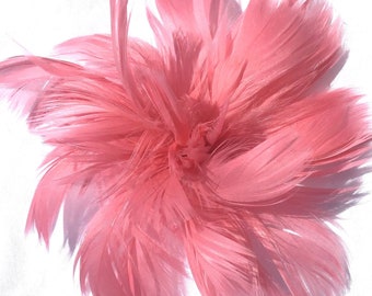 Light Rose Powder Pink Feather Fascinator Hair Clip Accessory...Handmade in the USA