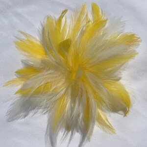 Mustard Yellow Feather Fascinator Flower Fashion Pin, Hair Clip, choker, wrist courage, Handmade in USA. Bright yellow white immagine 2