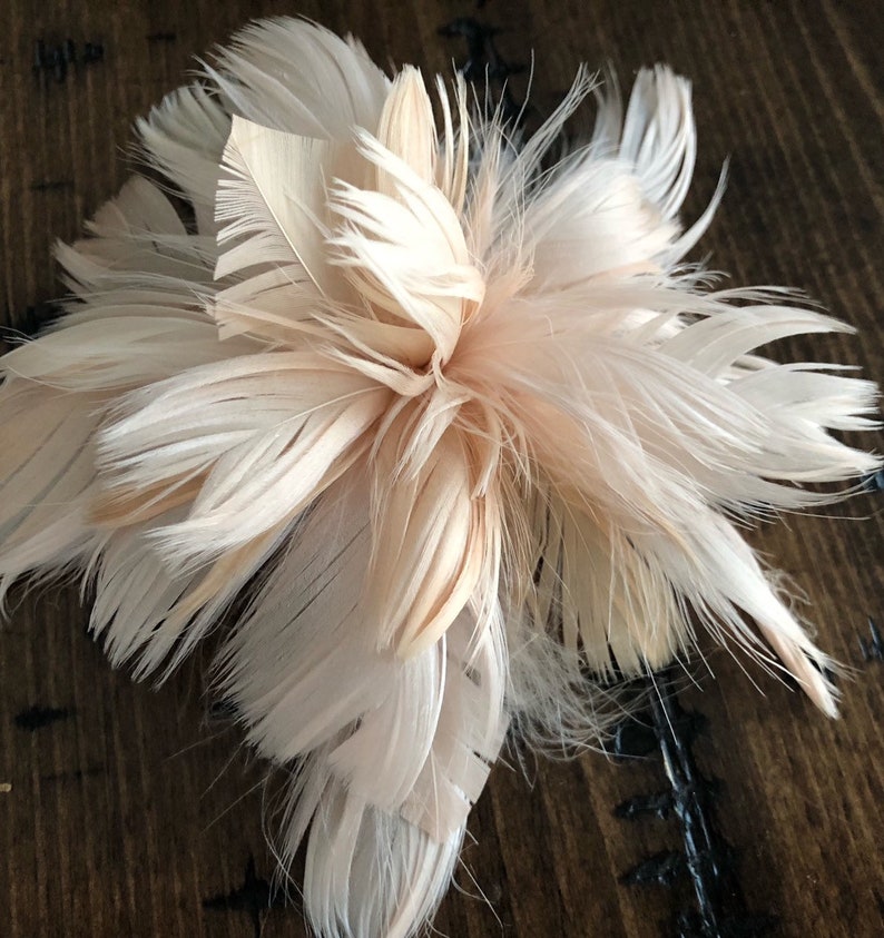 Champagne tan Bridal Wedding Fascinator Feather Hair Clip Made in USA