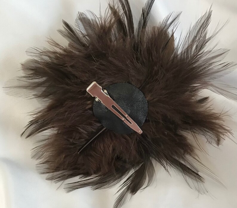 Chocolate Brown Feather Fascinator Hair Clip, or. Brooch.Handmade in USA image 4