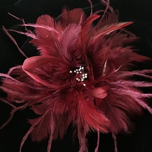 Dark red wine shades. Feather Fascinator Hair Clip, Fashion Pin Fashion Accessory. Made in USA immagine 1