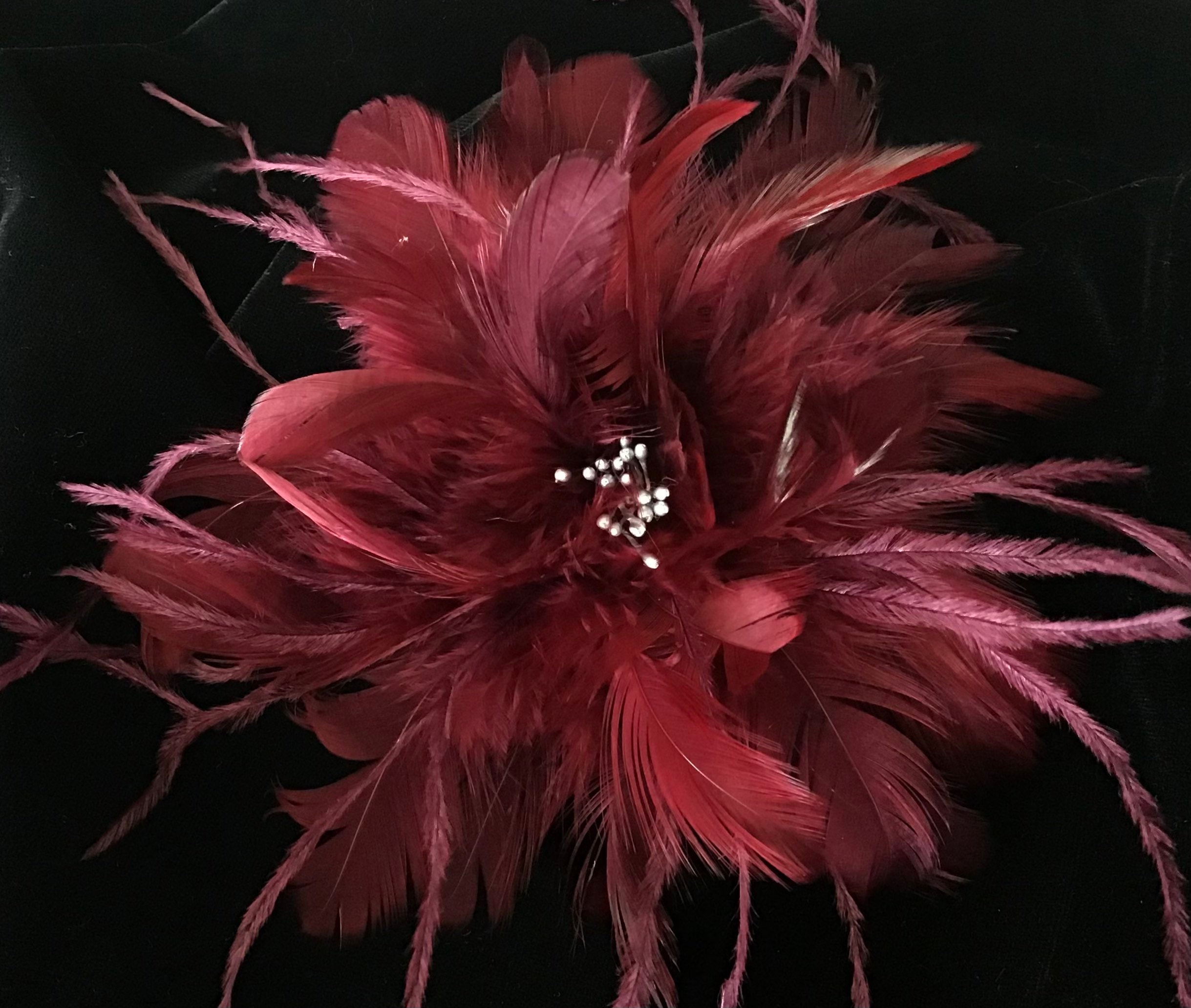 Wine Feather Fascinator Hair Clip. Handmade in USA Bird Wing Claret Burgundy Halo Bandeau Fascinator Headband  main image 4
