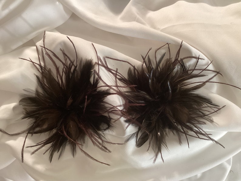 Dark Brown Ostrich Feather shoe clips accessory. Shoes not included. image 3