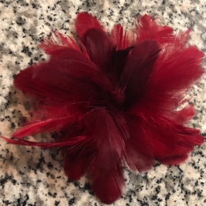 Dark red wine shades. Feather Fascinator Hair Clip, Fashion Pin Fashion Accessory. Made in USA immagine 6