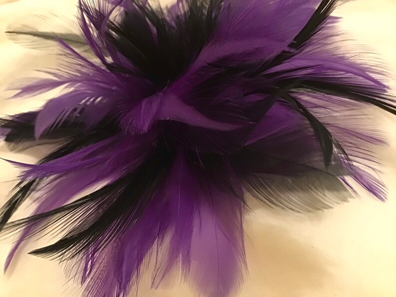 Purple w/ or w/o Black Feather Fascinator Hair Clip, Handmade in USA afbeelding 2