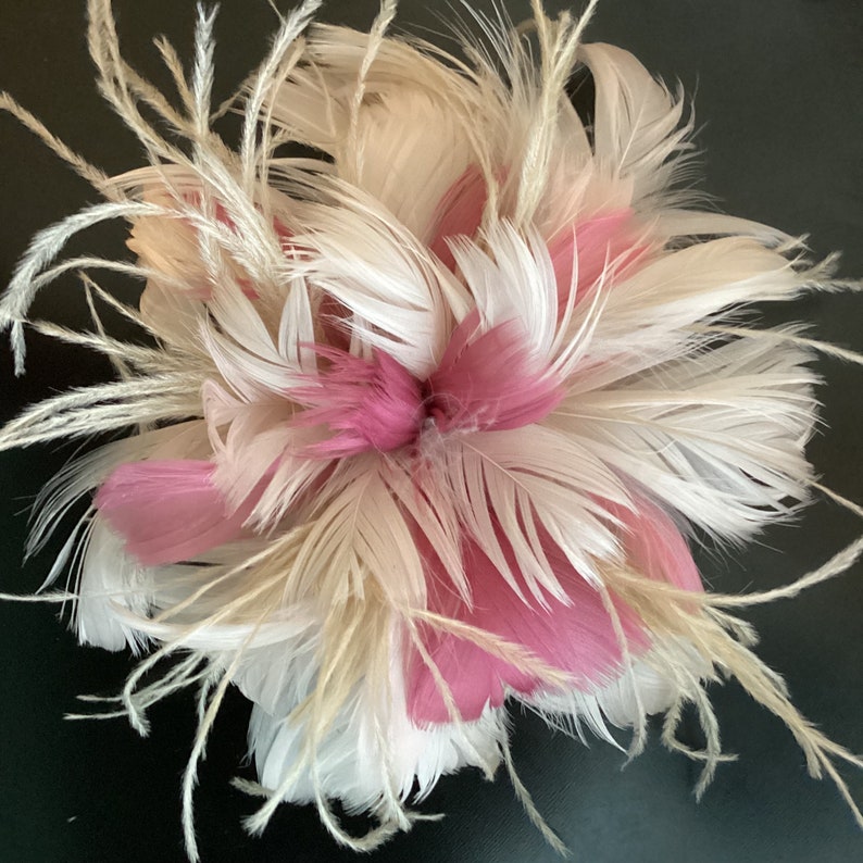 Large Pale Blush Pink rose tan Feather Fascinator Hair Clip Accessory &/OR lapel pin boutonniere Bild 3